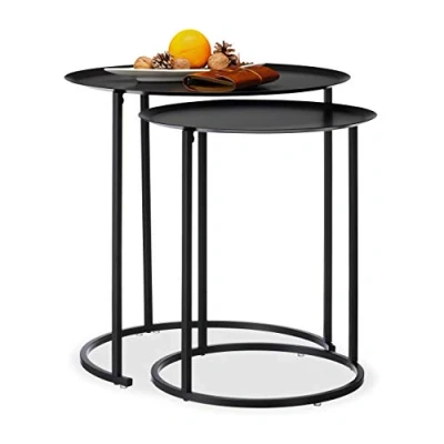 Afbeelding van Relaxdays bijzettafel rond set van 2 antraciet bijzettafeltjes tafel staal