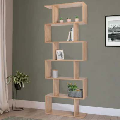 Afbeelding van Etagère bibliothèque SOFIA forme S bois façon hêtre 189 cm