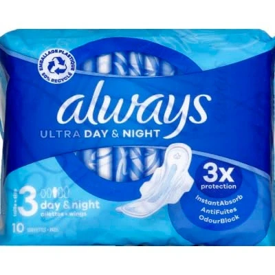 Afbeelding van Always Ultra Day &amp; Night 10 Hygiënische Handdoeken Maat 3
