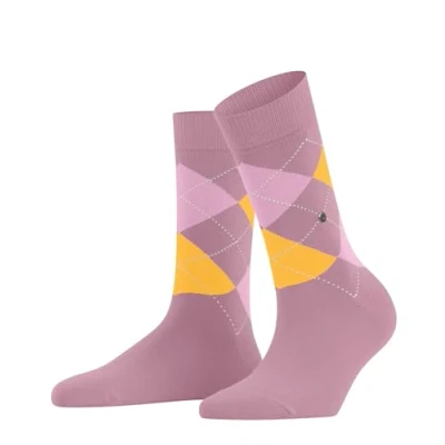 Afbeelding van Burlington Queen Rautenmuster Logoemblem Sokken, Dames, Maat: 36 41, Rosa gelb