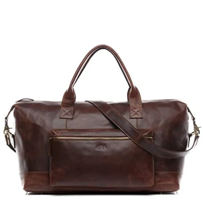 Afbeelding van SID &amp; VAIN Brixton Reistas van echt leer weekendtas 53 cm XL groot heren Handgemaakte handbagage sporttas, Bruin,