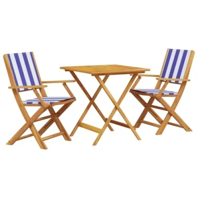 Afbeelding van vidaXL 3 delige Bistroset stof en massief hout blauw wit