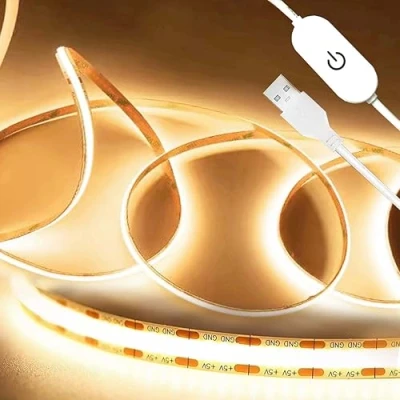 Afbeelding van WNSNOU PAUTIX USB ledstrip, 5 V, warmwit, 3000 K, 2 m, led tv verlichting, 640 leds, dimbaar, COB led, CRI90+ flexibele lichtstrip voor slaapkamer, huis, doe het zelf verlichting (4OOK, m)