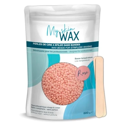Image de My Skin Wax Perles de Cire à épiler sans Bande, 800g, Hypoallergénique, d&#039;Épilation en Douceur Rougeurs, Spéciale pour peaux Sensibles Homme Femme, Visage, Bikini, Brésilien, Rose