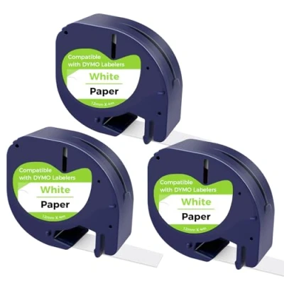 Afbeelding van CNMTCCO Dymo 3 stuks labeltape compatibel met Letratag 12 mm x 4 m, labelprinter, zwarte print op wit labelpapier, werkt voor XR LT 100H /