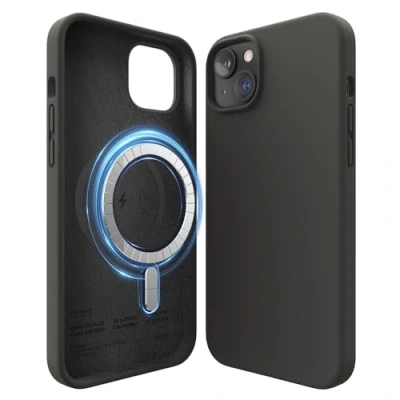 Afbeelding van elago Magnetische siliconen hoes, compatibel met iPhone 14 Plus, MagSafe alle accessoires, ingebouwde magneten, hoogwaardige vloeibare siliconen, beschermhoes (zwart)