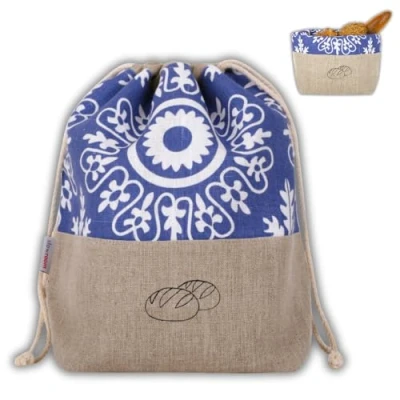 Afbeelding van slowroom broodzak 30 x 34 cm en 2 in 1 broodmand stoffen dubbele laag linnen ademende decoratieve onderhoudsvriendelijke broodmand, azuurblauw