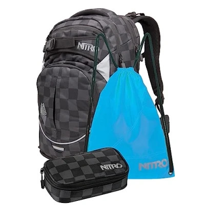 Afbeelding van Nitro Superhero schoolrugzak, uniseks, kinderen, Checker, Set met etui en gymtas