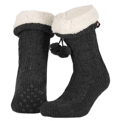 Afbeelding van Apollo dames Huissokken met antislip Antraciet Maat 36/41 Fluffy sokken Slofsokken anti slip Warme Winter