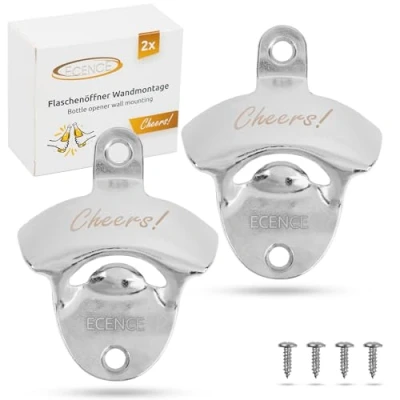 Afbeelding van ECENCE 2 x flesopener voor aan de muur, bierflesopener in vintage stijl, flesopener, wandhouder bierflesopener, accessoires buiten