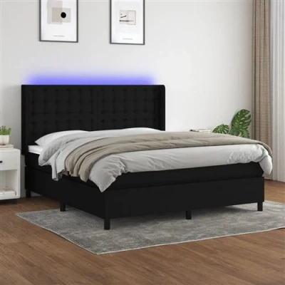Afbeelding van vidaXL Boxspring met matras en LED stof zwart 160x200 cm