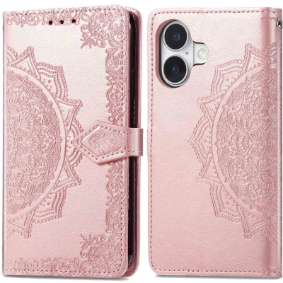 Afbeelding van imoshion Hoesje Geschikt voor iPhone 16 Met Pasjeshouder Mandala Bookcase Rosé Goud