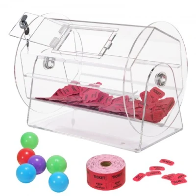 Image de VEVOR Tambour de Tombola Loterie Loto en Acrylique, Capacité 5000 Billets ou 200 Balles, Cage pour Jeu Bingo Transparente, avec 2 Clés, 410 x 320 mm, Vote Événement Fête Salon Rassemblement