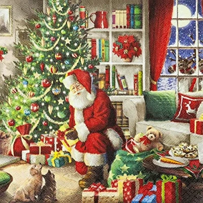 Afbeelding van 20 stuks servetten in de vorm van een kerstman met vlees Kerstcadeaus Tafeldecoratie Decoupage Servetechniek 33 x cm