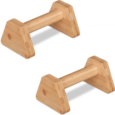 Afbeelding van push up bars set van 2 bamboe 10,5 x 14 23 cm opdruksteunen natuur