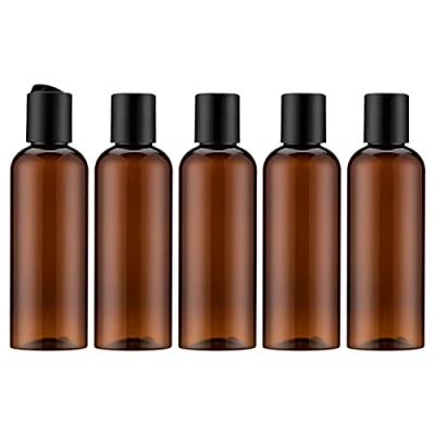 Afbeelding van 100 ml lege reisfles, lekvrij, container, navulbaar met etiket voor shampoo, lotion, cosmetica (5 stuks, bruin)