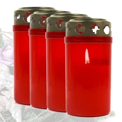 Afbeelding van Candelo Set van 4 hoogwaardige grafkaarsen met deksel rood 54 uur dagbrander grafkaars voor begraafplaats brander