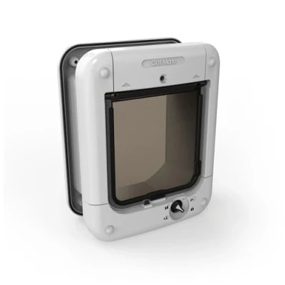 Image de Cat Mate Chatière activée par puce électronique, pour chats et petits chiens, installation facile dans les portes UPVC, en verre bois Blanc