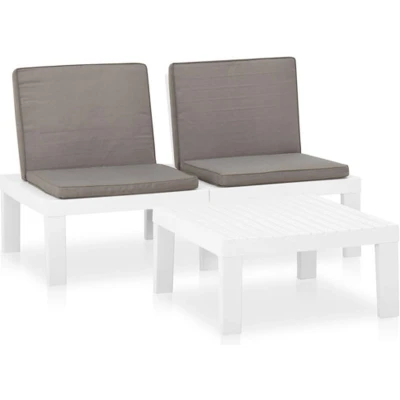 Afbeelding van 2 delige Loungeset met kussens kunststof wit
