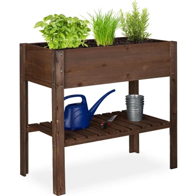 Afbeelding van Relaxdays moestuinbak hout 80 x 88 43,5 cm kweekbak met plank plantenbak balkon
