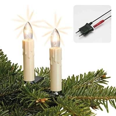 Afbeelding van Hellum Made in Germany 814118 Kerstboomlichtketting voor binnen, met kaarsen, 23,20 m, 30 filamenten, stekker en clip, staafkleur: ivoorkleurig