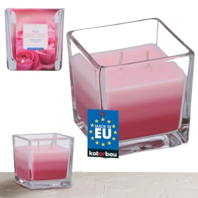 Afbeelding van KOTARBAU® Geurkaars 2 lonten in roze glas twee driekleurig cadeau idee aromatherapie decoratieve kaarsen brandduur tot 32 uur
