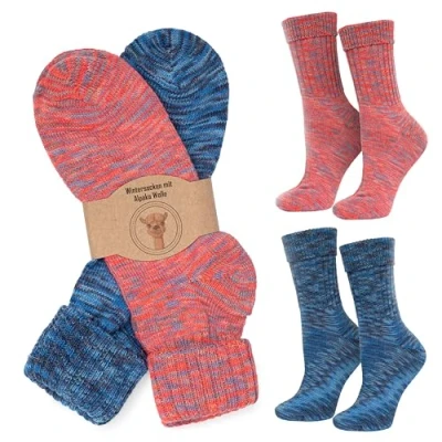 Afbeelding van MOUNTREX Set van 2 paar alpacawollen sokken voor dames en heren, knuffelige wintersokken, dun warm, meerkleurig, Roze/Blauw
