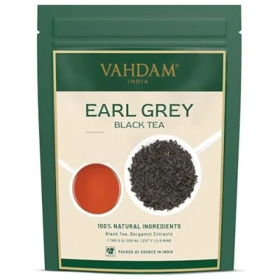 Afbeelding van VAHDAM, Koninklijke Earl Grey Theeblaadjes, (200+ Kopjes) 454g 100% Natuurlijke Bergamot Olie Gemengd met Tuinverse Zwarte Thee Bloemige &amp; Citrusachtige Engelse Losse Blad