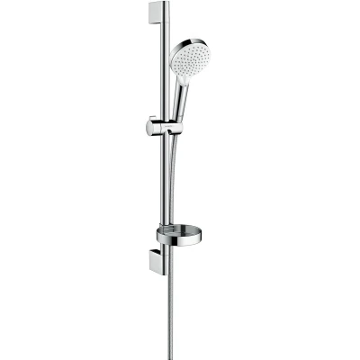 Afbeelding van hansgrohe crometta vario doucheset 65 cm 2 straalsoorten met zeepschaal wit/ chroom diameter handdouche 100 mm