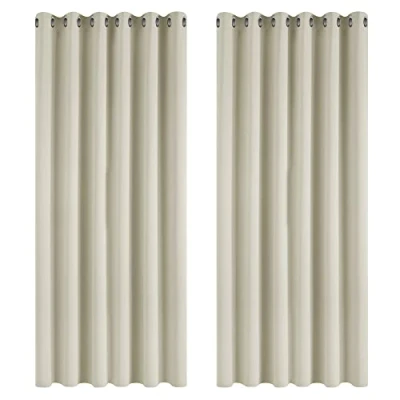 Afbeelding van Deconovo Warmte isolerende verduisteringsgordijnen, gordijnen voor woonkamer en slaapkamer, modern design met oogjes, 229 x cm (breedte hoogte), lichtbeige, 2 stuks