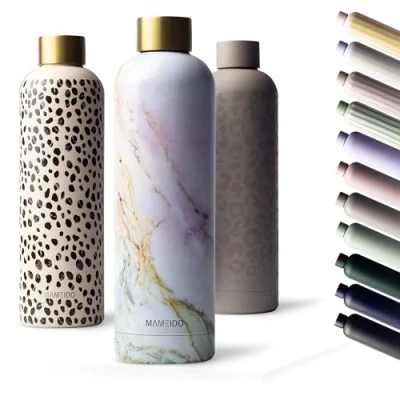 Afbeelding van Roestvrijstalen waterfles, 500 ml, parelmoer marmer goud lekvrije thermosfles, BPA vrij (bisfenol A), geïsoleerde fles, waterfles roestvrij staal koffie en thee