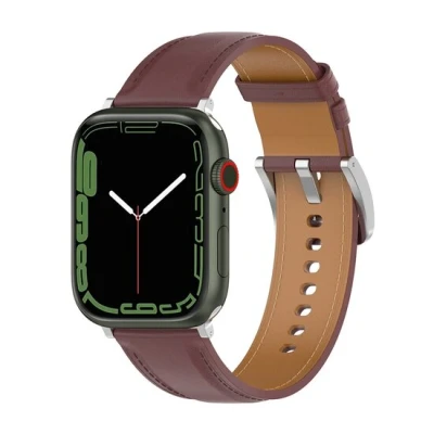 Afbeelding van Apple Watch Luxe leren bandje Donkerbruin Geschikt voor 38mm / 40mm 41mm 42mm