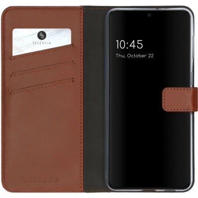 Afbeelding van Selencia Hoesje Geschikt voor Samsung Galaxy S21 Plus Met Pasjeshouder Echt Lederen Bookcase Lichtbruin