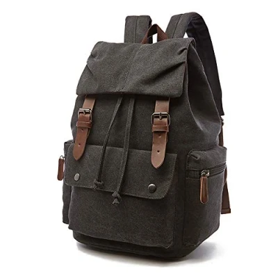 Afbeelding van Rufun Canvas rugzak, vintage, voor laptop, dagelijks gebruik, wandelen, reizen, grote capaciteit, uniseks, zwart.