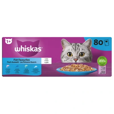 Afbeelding van Whiskas 1+ Selectie In Gelei Maaltijdzakjes Multipack Kattenvoer Vis 80x85 g