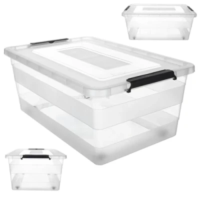 Afbeelding van KADAX opbergdoos met deksel, speelgoeddoos, robuuste kunststof container kliksluiting, (transparant, 40 l)