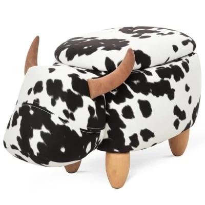 Afbeelding van HOMCOM Dierenkruk decoratieve kruk met opbergruimte melkkoe zwart + wit 838 003