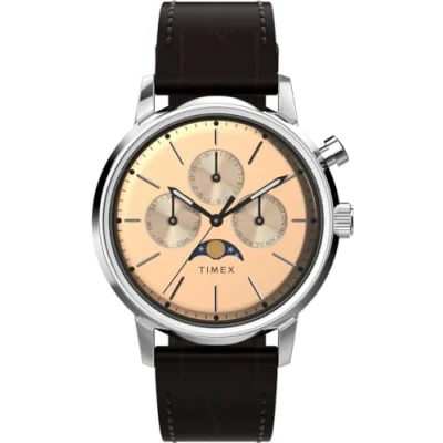 Afbeelding van Timex Marlin Moonphase TW2W51100 Horloge Leer Bruin Ø 40 mm