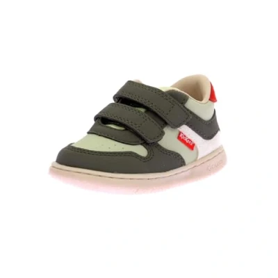Afbeelding van Kickers Kickmotion Unisex Sneakers laag voor kinderen, Maat: 21, Kaki/vert/blanc Leer en imitatieleer