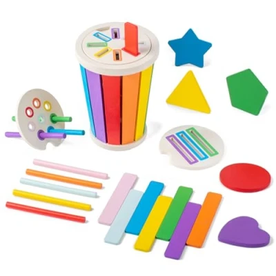 Afbeelding van Smartwo Montessori speelgoed voor kinderen vanaf 1 jaar, om kleuren te leren, sorteerspel, educatief 2 houten baby&#039;s, motoriekspeelgoed, cadeau