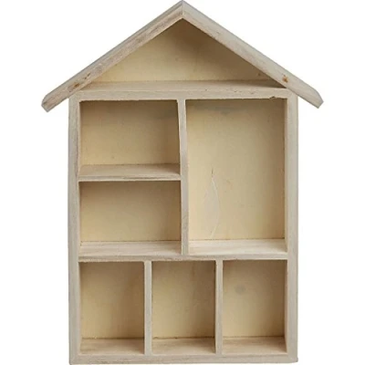 Afbeelding van Creativ 575160 Houten rek in de vorm van een huis met 7 kleine vakken, beige