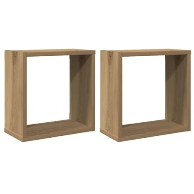 Afbeelding van vidaXL Wandschappen kubus 2st 30x15x30cm bewerkt hout artisanaal eiken