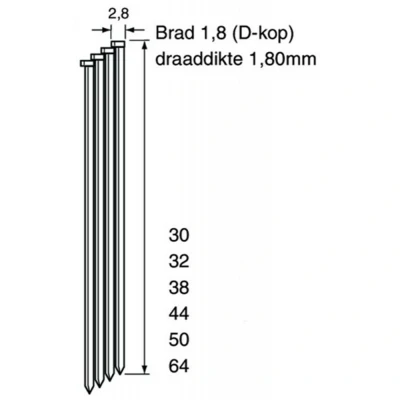 Afbeelding van Dutack 5150012 DA18 Brad D Kop Verzinkt 1,8 x 38mm (4000st)