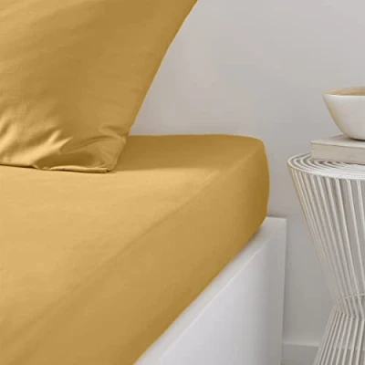 Image de Drap housse Essential 140 x 190 cm 2 personnes 100% Coton uni Ocre