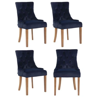 Image de CLP Lot de 4 Chaises salle à manger Aberdeen en Velours Piètement bois d&#039;hévéa , Bleu/Antique clair