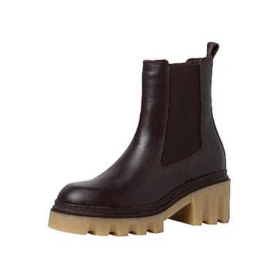 Afbeelding van Tamaris Enkellaarsjes met plateauzool, Dames, Maat: 40, Dark brown Leer