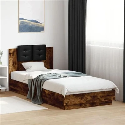 Afbeelding van vidaXL Bedframe met hoofdbord en LED gerookt eikenkleurig 90x200 cm