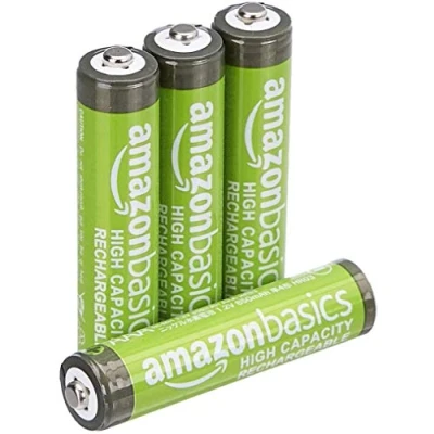 Afbeelding van Amazon Basics 4 x AAA NiMh oplaadbare batterijen met hoge capaciteit, voor geladen (afbeelding kan afwijken)