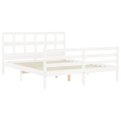 Afbeelding van Bedframe Met Hoofdbord Massief Hout 90X200 cm 160 x 200 / Wit