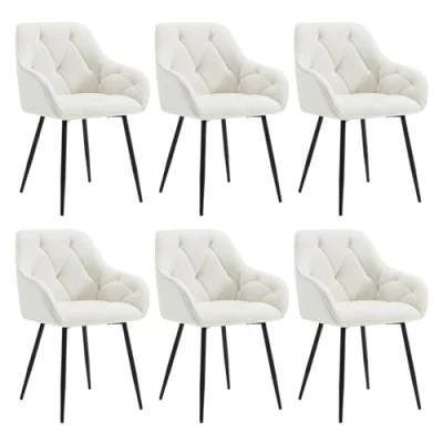 Afbeelding van WOLTU Set van 6 eetkamerstoelen, gestoffeerde keukenstoelen met rugleuning, armleuningen, metalen poten, voor woonkamer, kantoor, kaptafel, fluweel, crème, EZS02cm